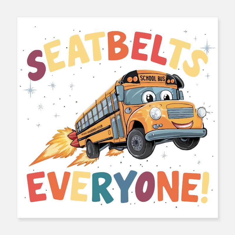 Space School Bus Rocket Flight Poster 16" x 16" (40x40 cm)