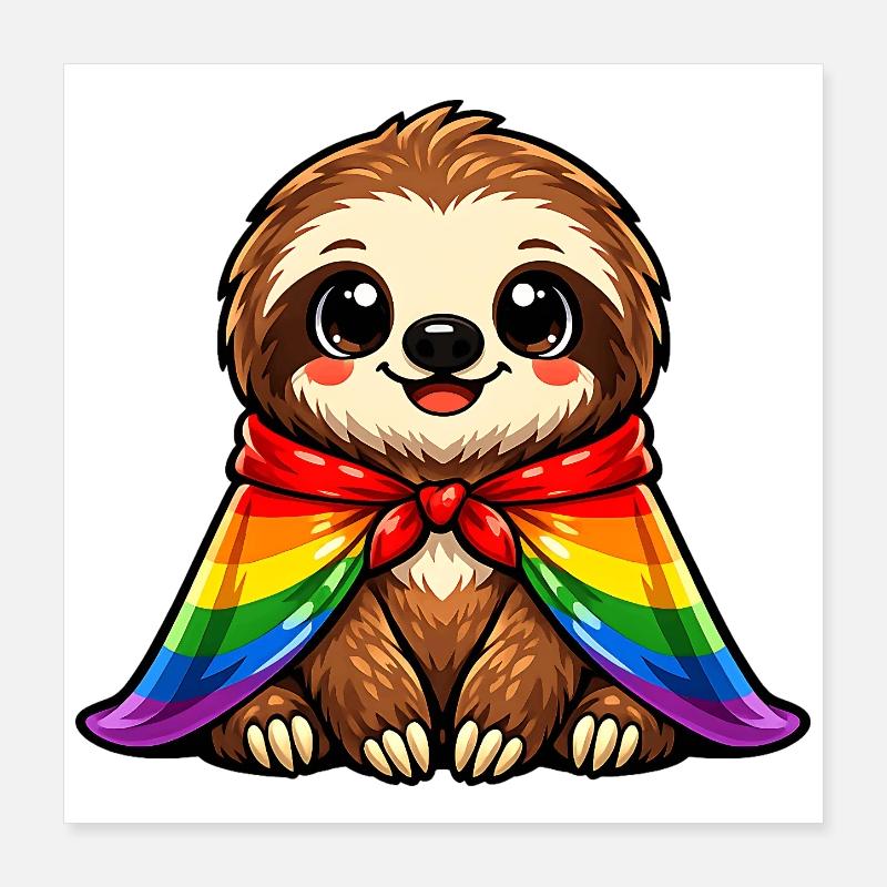 Faultier Sloth Pride Regenbogen-Umhang LGBTQ Poster 40x40 cm