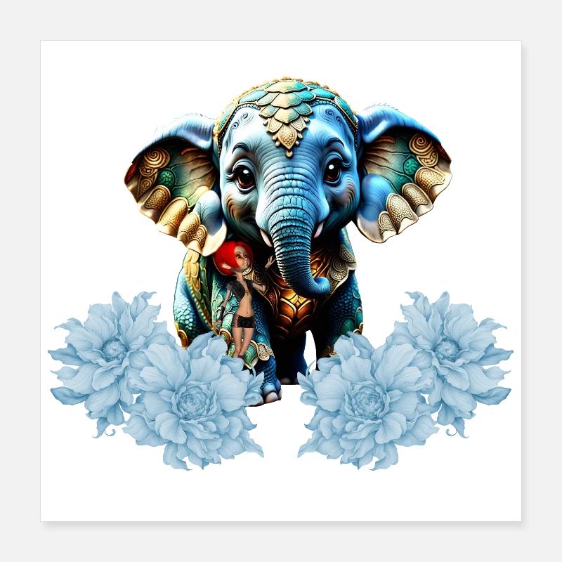 Niedlicher kleiner Elefant mit Fee, beste Freunde Poster 40x40 cm