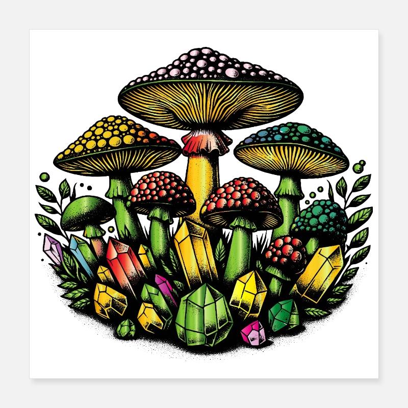 champignons et cristaux magiques Poster 40 x 40 cm