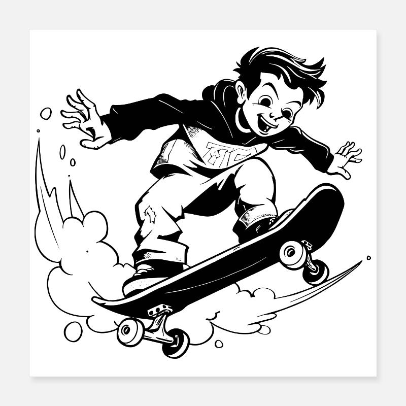 Cartoon Skateboarding Junge Poster 40x40 cm