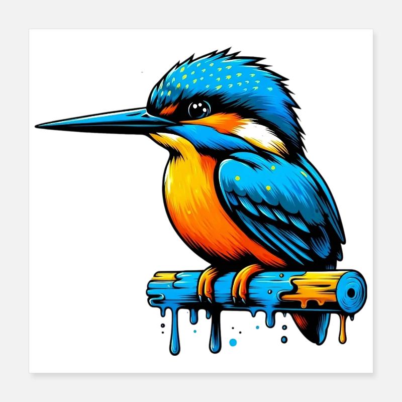 Martin-pêcheur - Poster 40 x 40 cm - blanc