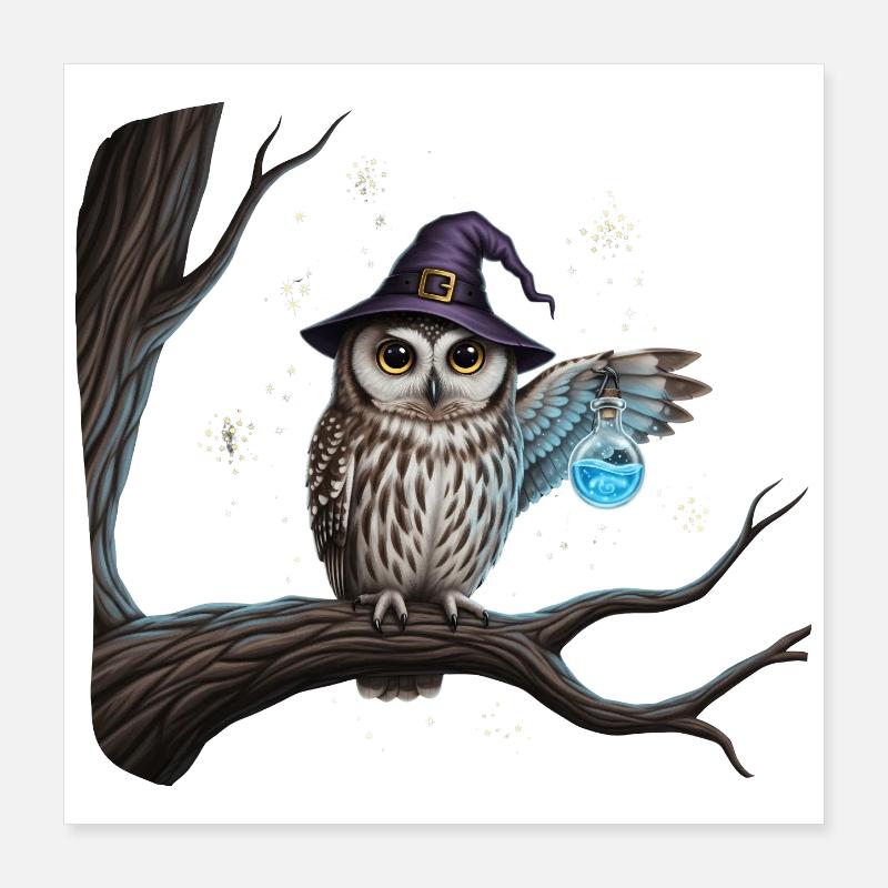 Magic owl with witch hat and magic bottle Poster 16" x 16" (40x40 cm)