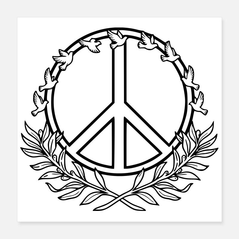 Peacezeichen mit Friedenstauben und Lorbeerzweigen Poster 40x40 cm
