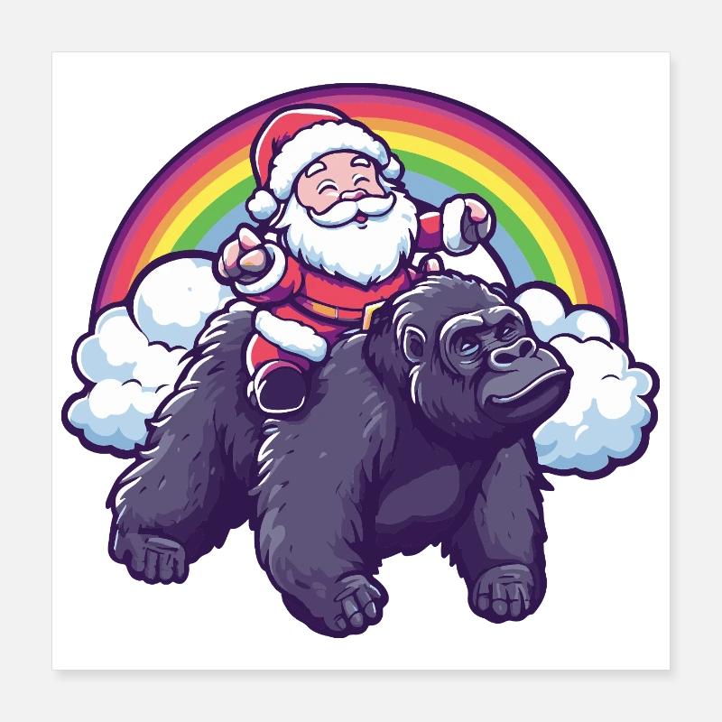 Gorille Père Noël Noël Poster 40 x 40 cm
