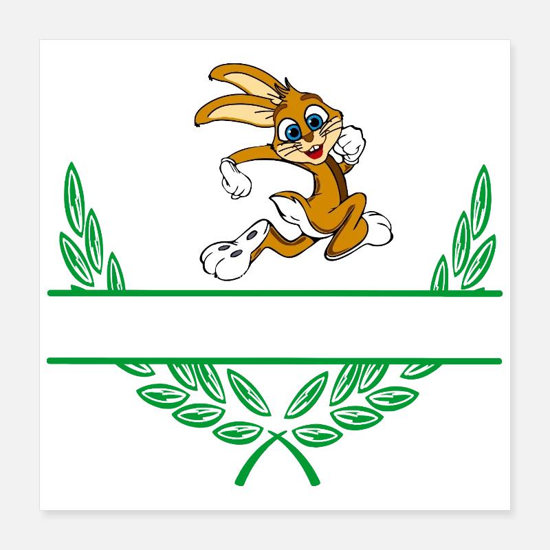 Couronne de laurier lapin avec espace de noms Poster 40 x 40 cm