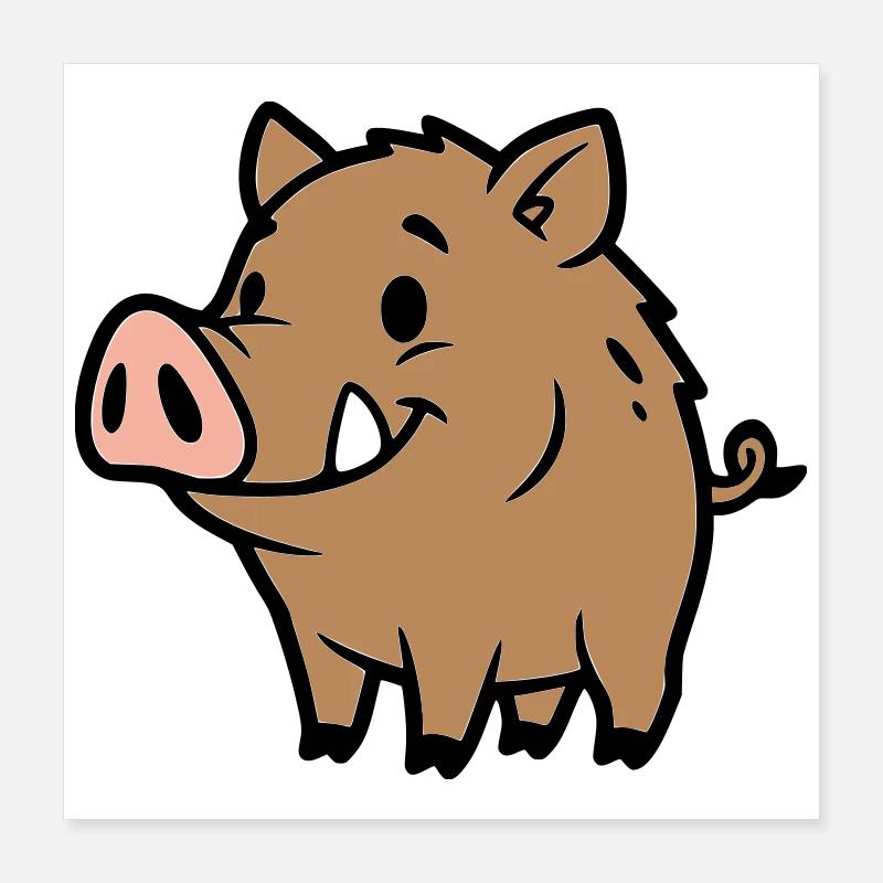 Süßes Wildschwein Comic Glücksbringer Poster 40x40 cm