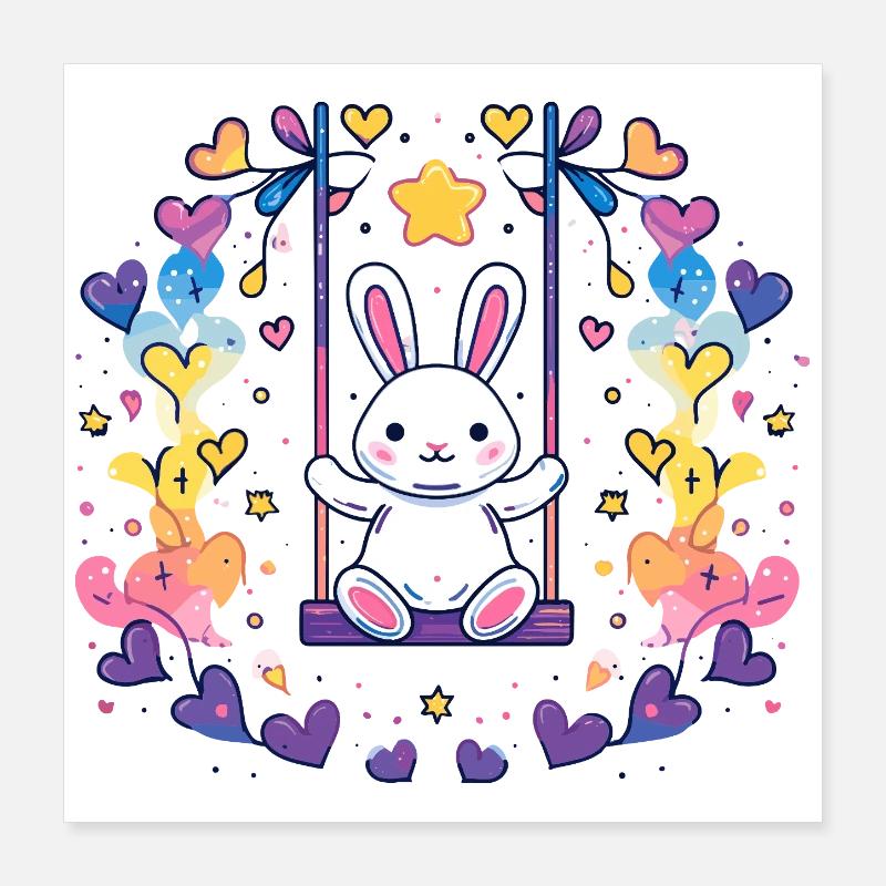 Fröhliches Bunny-Schaukel-Design Poster 40x40 cm