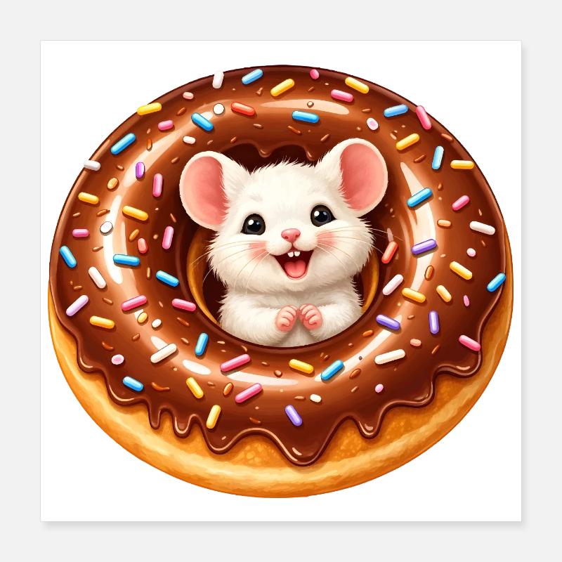 Illustration de souris mignonne dans un beignet Poster 40 x 40 cm