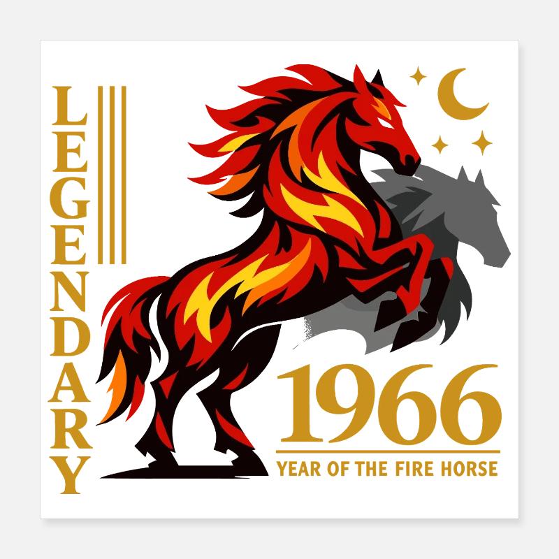 1966 Feuerpferd Retro 60 Jahre Myth Geschenk Poster 40x40 cm