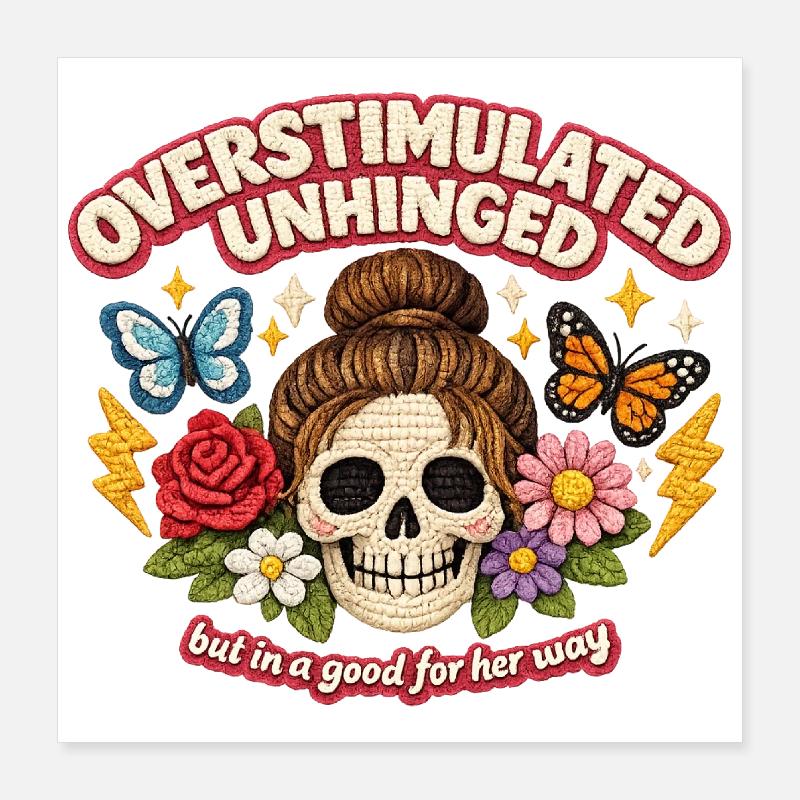 Überstimulierter Schädel mit Blumen Patch Poster 40x40 cm