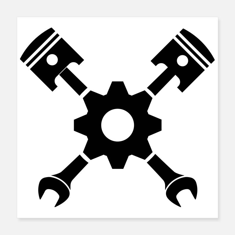 Piston key crossed with gear Poster 16" x 16" (40x40 cm)