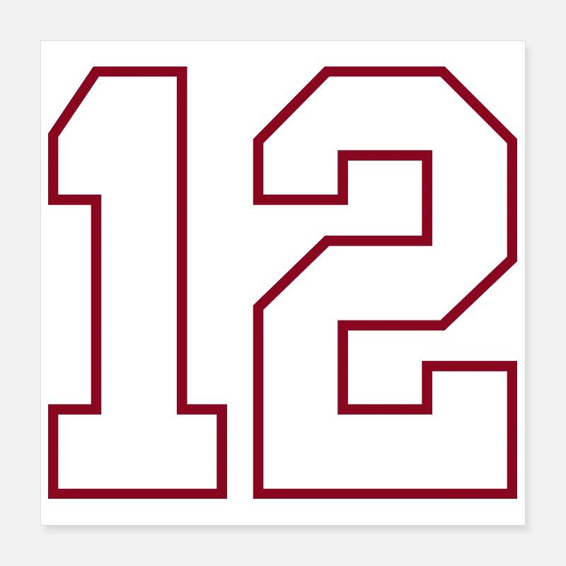 12 College Jersey Number Print Poster 16" x 16" (40x40 cm)