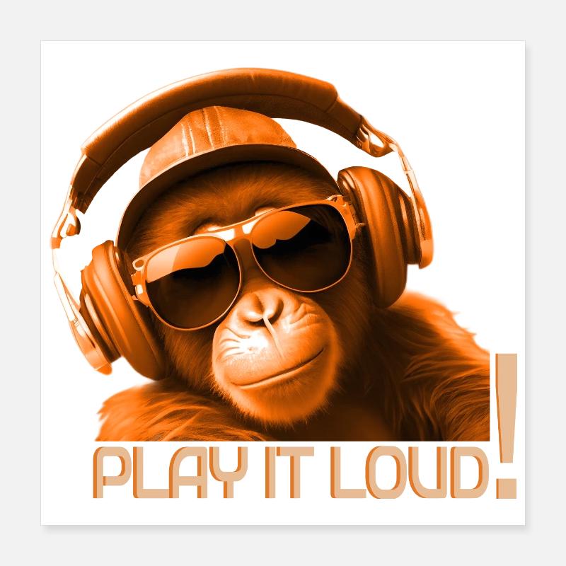 Play It Loud Monkey DJ Poster 16" x 16" (40x40 cm)