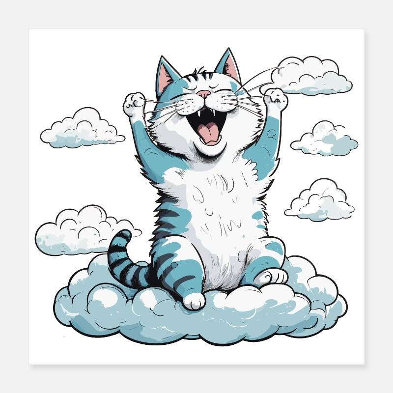 Chat qui se réveille, humour de chat ! Poster 40 x 40 cm