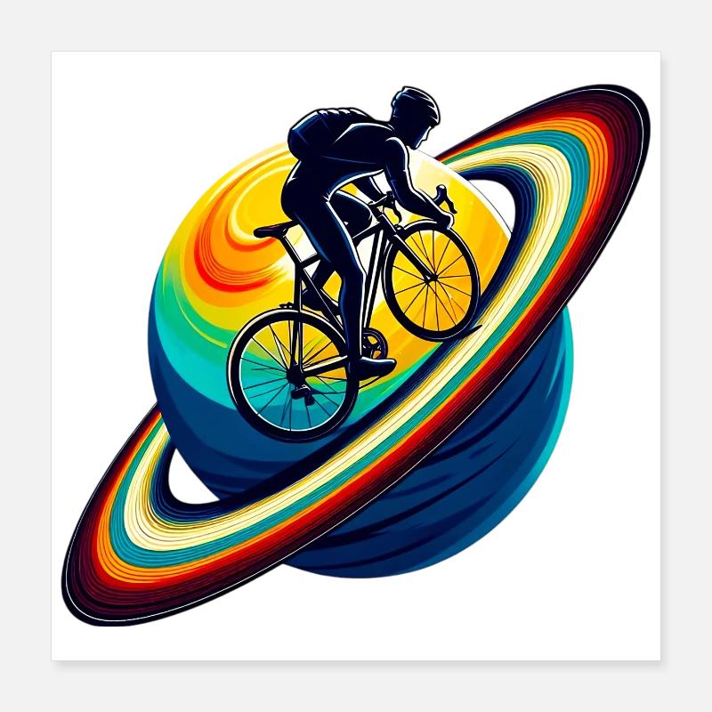Cyclist on Saturn Poster 16" x 16" (40x40 cm)