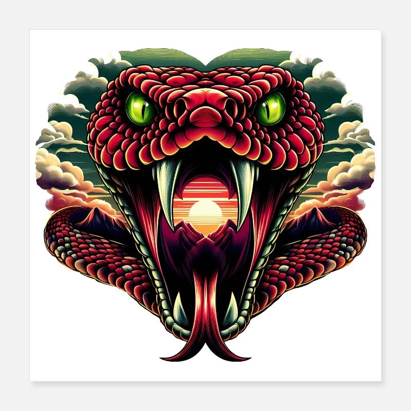 Serpent mythique avec coucher de soleil Année du Serpent 2025 Poster 40 x 40 cm