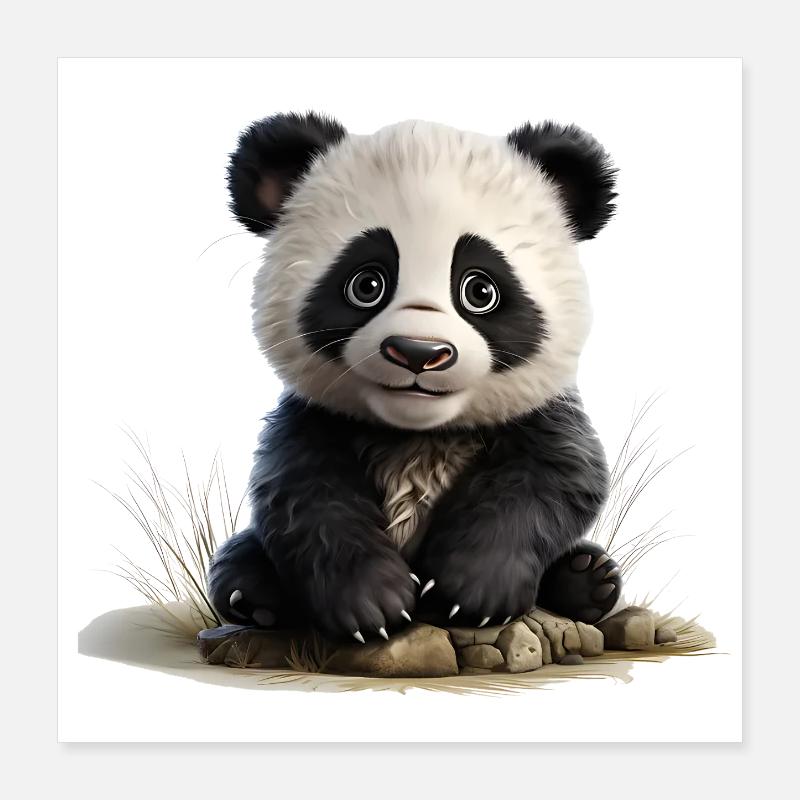 Bébé panda à la pierre Poster 40 x 40 cm