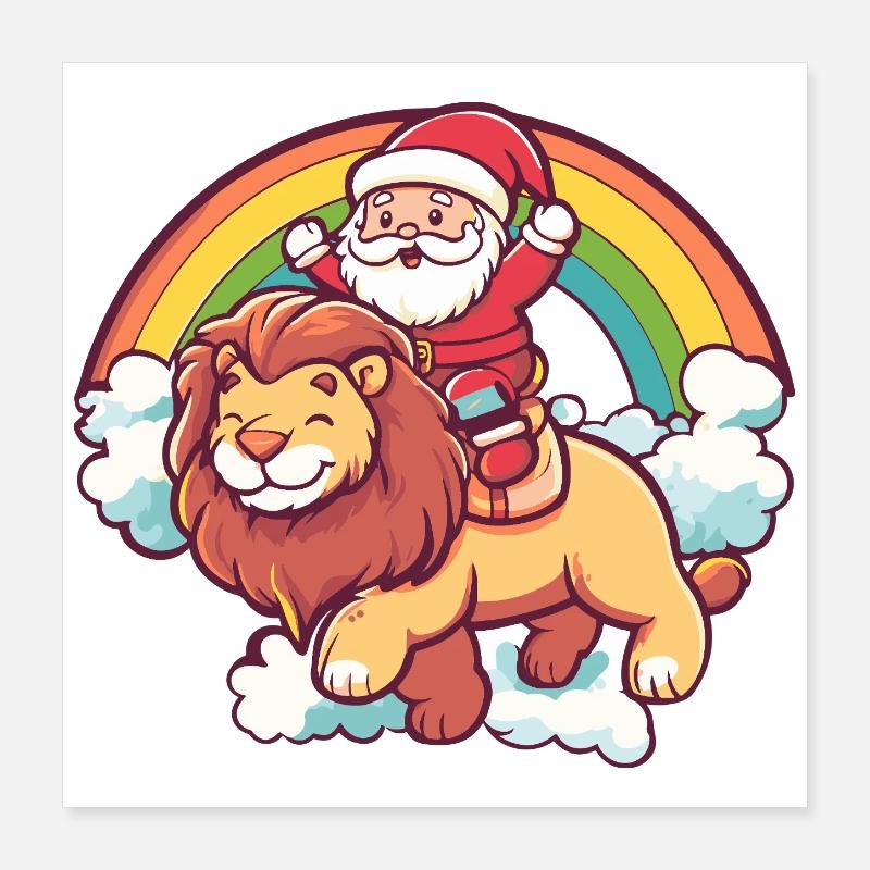 Lion Père Noël Noël Poster 40 x 40 cm