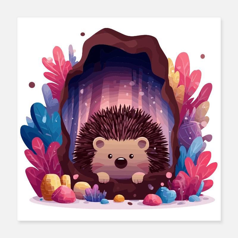 Hedgehog in crystal cave Poster 16" x 16" (40x40 cm)