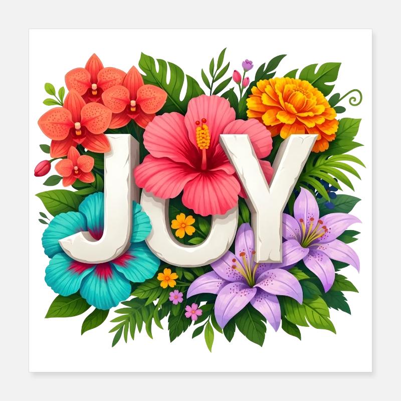 Tropical JOY - Floral Summer Hibiscus Typography Poster 16" x 16" (40x40 cm)