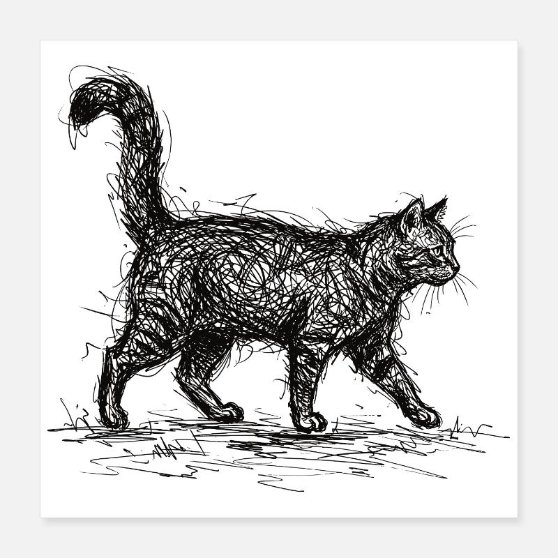Croquis de chat – Design minimaliste de chat Poster 40 x 40 cm