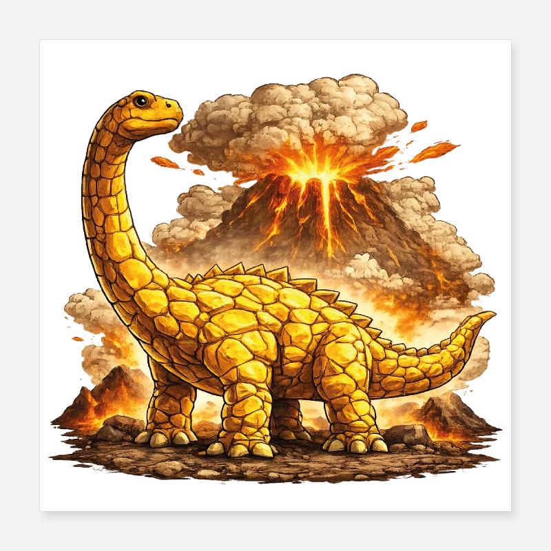 Brontosaurus volcanic eruption Poster 16" x 16" (40x40 cm)