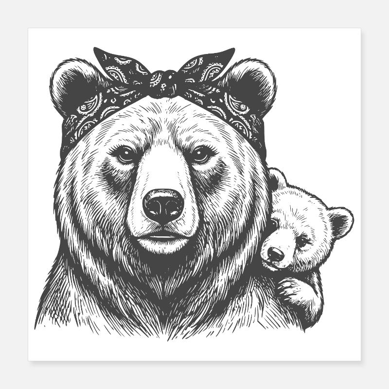 Mama Bear with Child Poster 16" x 16" (40x40 cm)