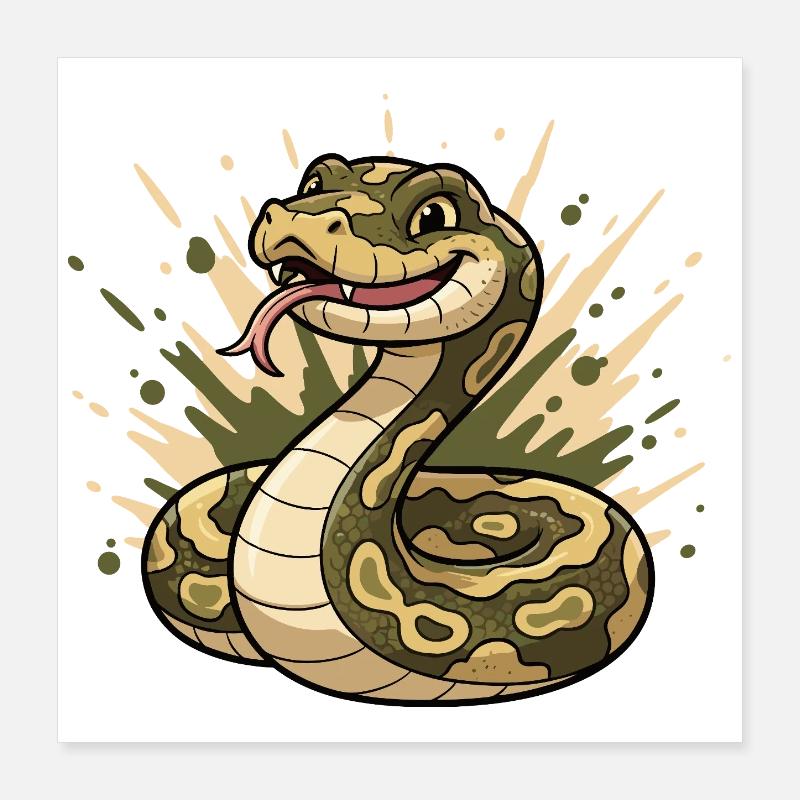 Serpent comique en camouflage avec langue Poster 40 x 40 cm