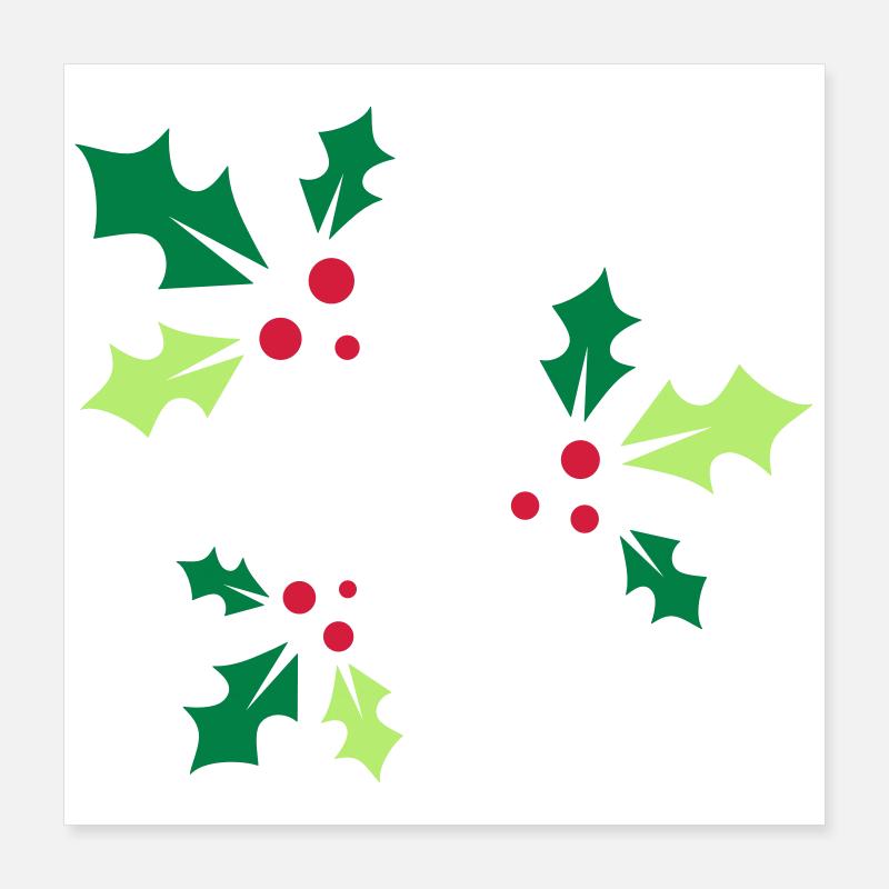 three holly branches with three red berries Poster 16" x 16" (40x40 cm)
