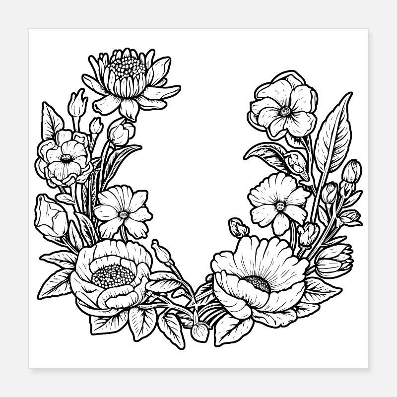Couronne de fleurs Abeilles Prairie Fleurs de mariage Poster 40 x 40 cm