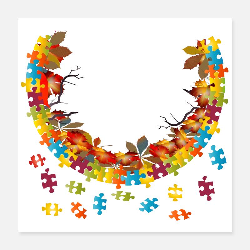 Cadre d’automne coloré avec pièces de puzzle de feuillage d’automne Poster 40 x 40 cm
