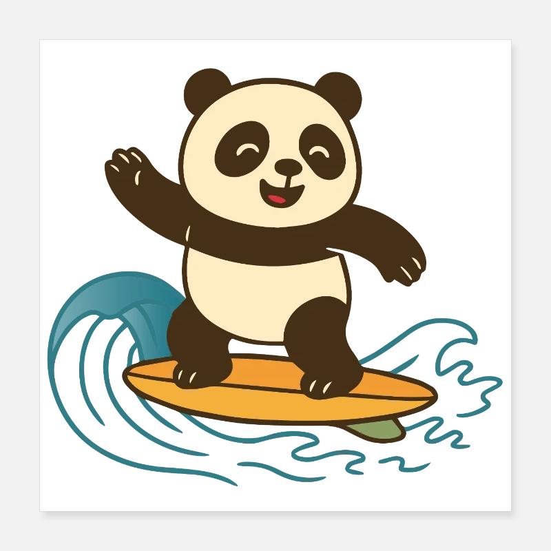 Panda Surf heureux - Illustration d’été Poster 40 x 40 cm
