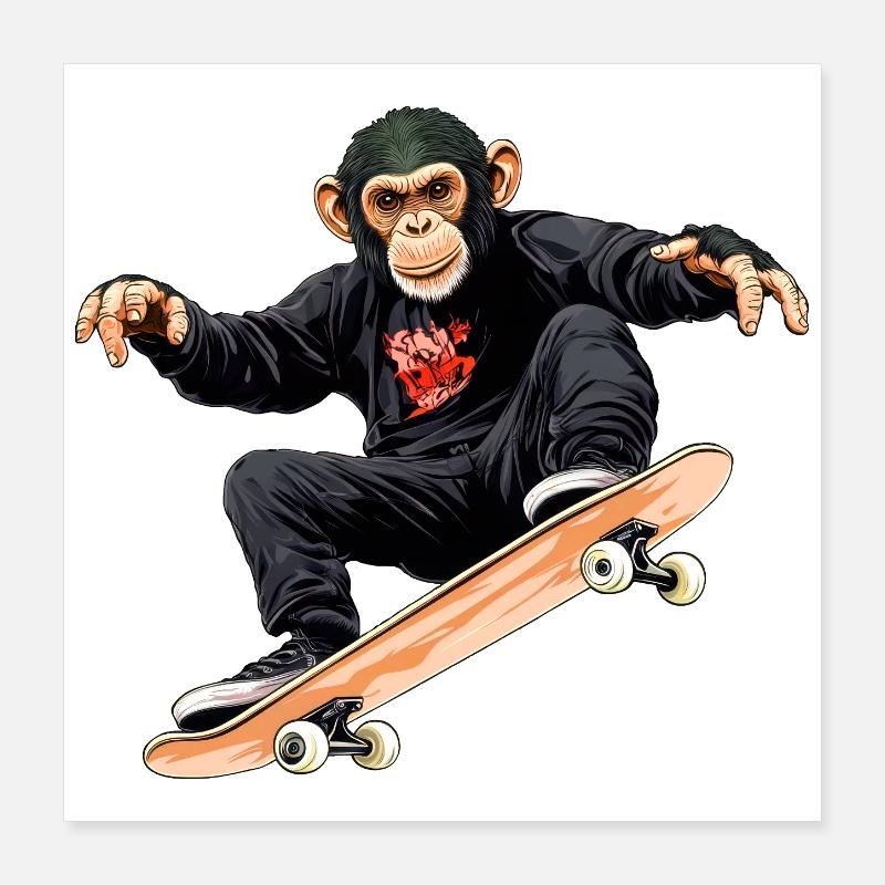 Monkey Skateboard Poster 16" x 16" (40x40 cm)