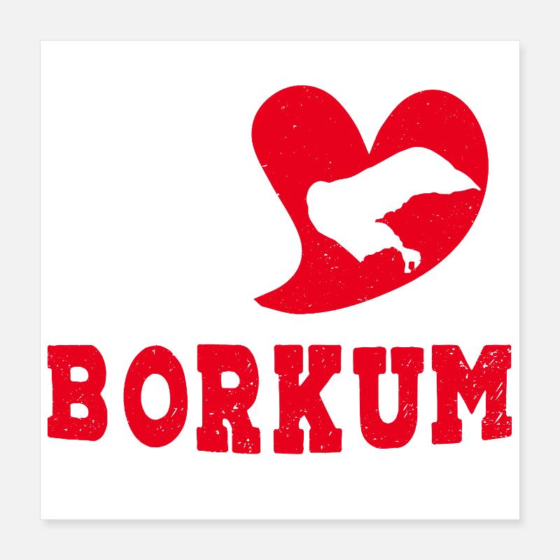 Île de Borkum J’ADORE BORKUM Drôle Poster 40 x 40 cm