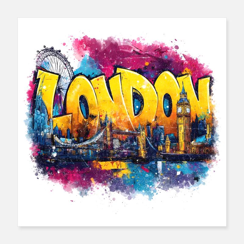LONDON Graffiti Skyline Splash Poster 40x40 cm