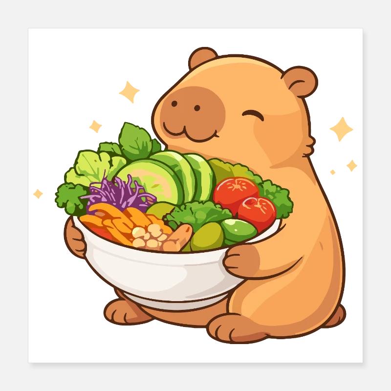 Chubby Capybara with Salad Bowl Poster 16" x 16" (40x40 cm)