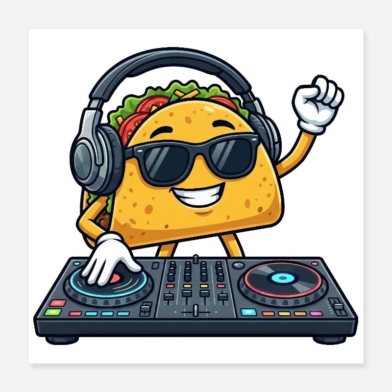 Taco Food DJ mexicain Soirée techno Soirée Célébration Poster 40 x 40 cm