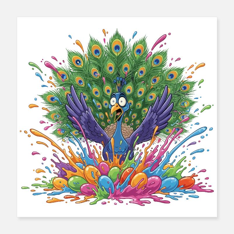 Peacock with Paint Slingshot Panorama Poster 16" x 16" (40x40 cm)