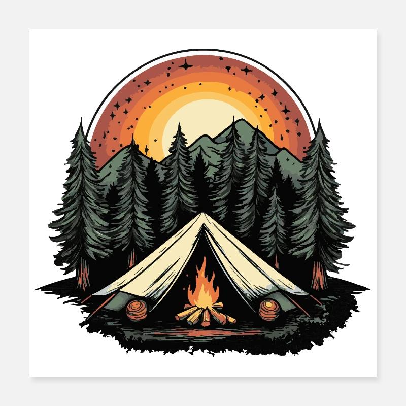 Tente de camping forêt Poster 40 x 40 cm