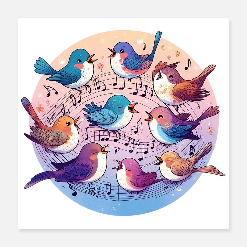 Birds sing on sheet music Poster 16" x 16" (40x40 cm)