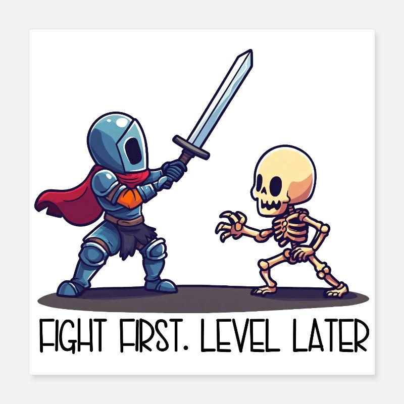 First Fight, Level Later – Ritter vs Skelett Poster 40x40 cm