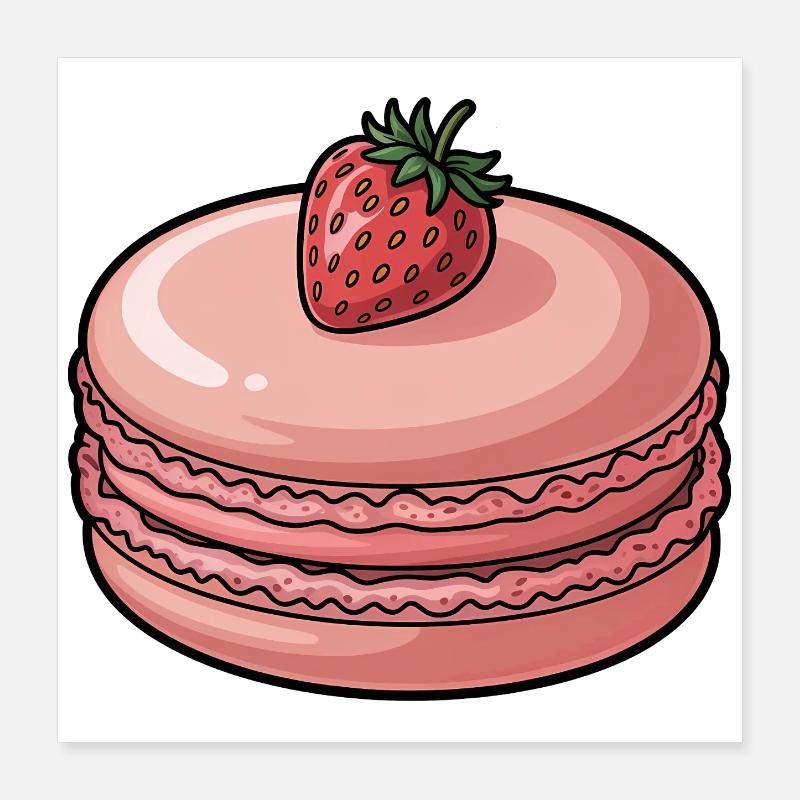 Strawberry Macaron Dessert - Poster 16" x 16" (40x40 cm) - white
