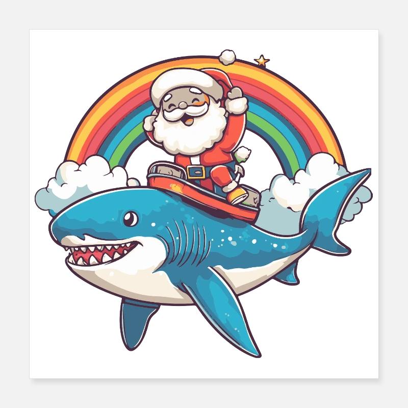 Requin Père Noël Poster 40 x 40 cm