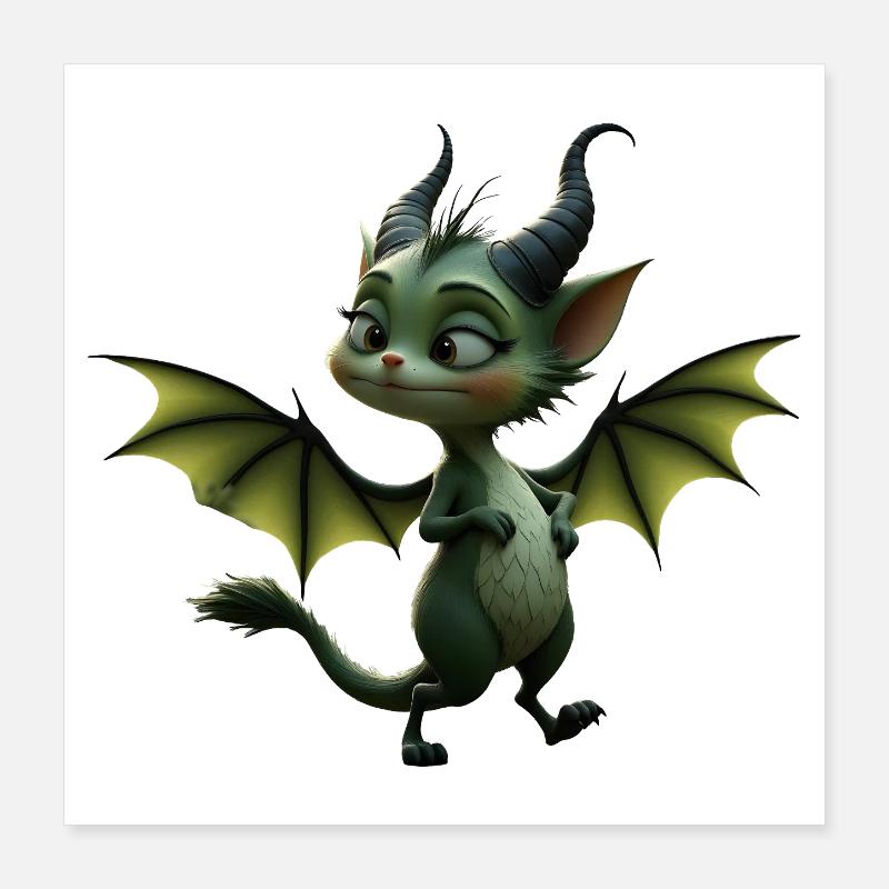 Dragon Vert Ailé Poster 40 x 40 cm