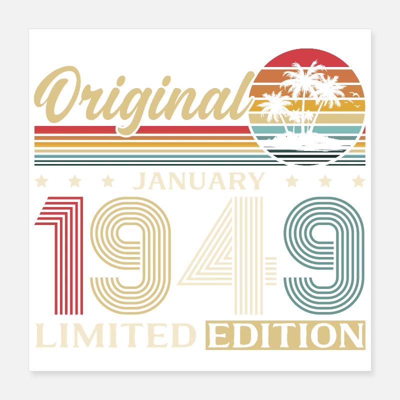77e anniversaire Original janvier Né en 1949 Poster 40 x 40 cm