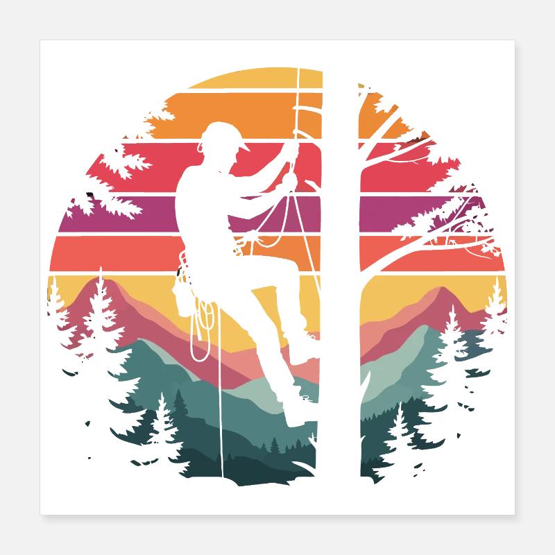 Grimpeurs dans la forêt du couchant de soleil Poster 40 x 40 cm