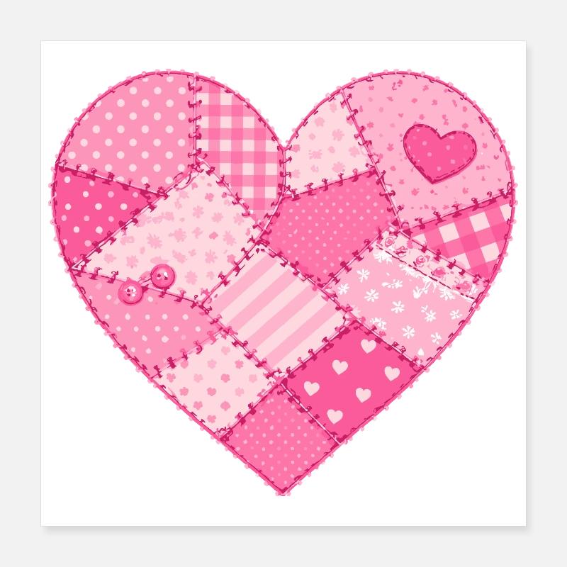 Patchwork-Herz in Rosa Quilt Poster 40x40 cm