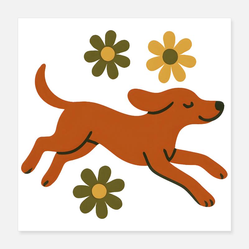 Chien joyeux dans le parc de fleurs Poster 40 x 40 cm