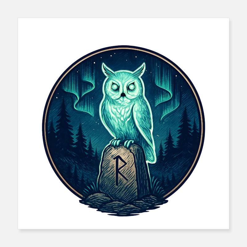 Night Forest Owl Rune Emblem Poster 16" x 16" (40x40 cm)